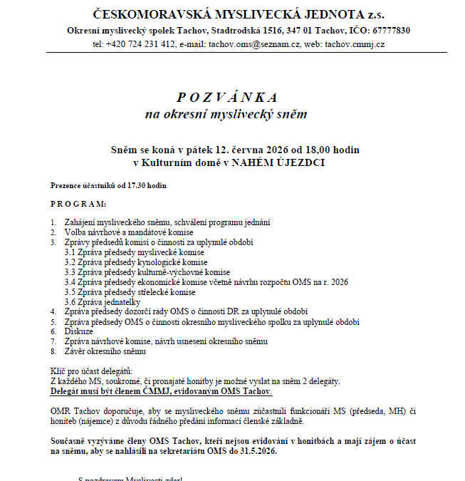 OKRESNÍ MYSLIVECKÝ SNĚM